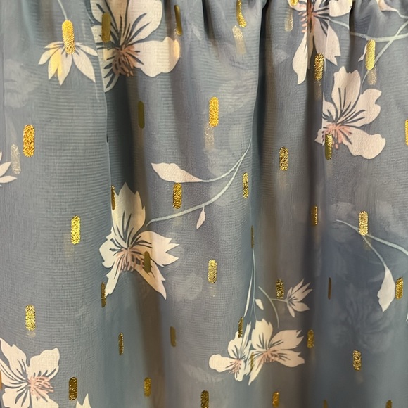 NWT Three Pink Hearts Blue White Gold Floral Faux Wrap Mini Dress S - Picture 6 of 11